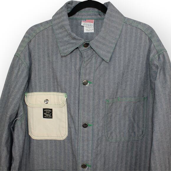 XL PointerBrand LCKing FisherStripe Chore Coat DrillDuckPocket GreenStitch USA - Picture 14 of 16